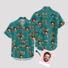 Custom Hawaiian Shirts with illustrated dragons and man's face on teal