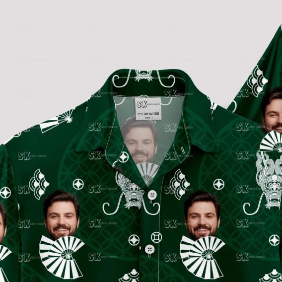 Custom Hawaiian Shirts with faces, geometric patterns, and animal motifs