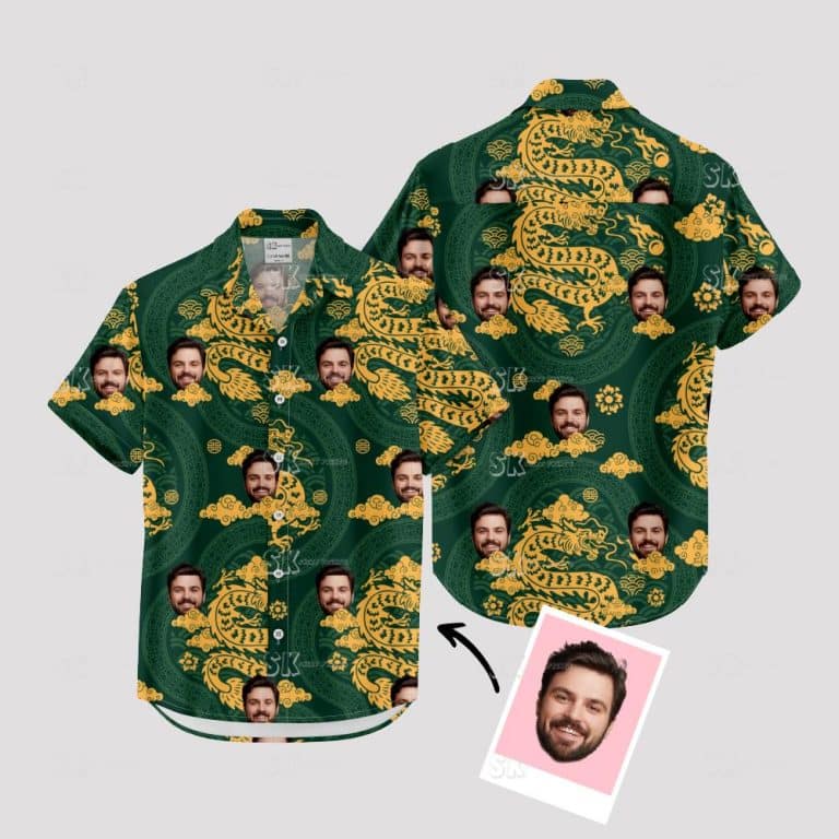 Custom Hawaiian Shirts with Gold Dragons & Face Design – Stand Out Style