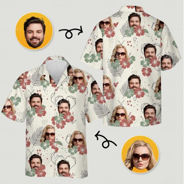 Matching Hawaiian Outfits for Couples - Custom Face Design | SK Shirt Prints