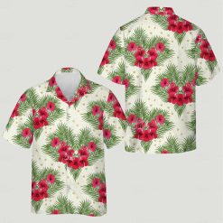 Matching hawaiian outfits for couples plus size with red hibiscus flowers