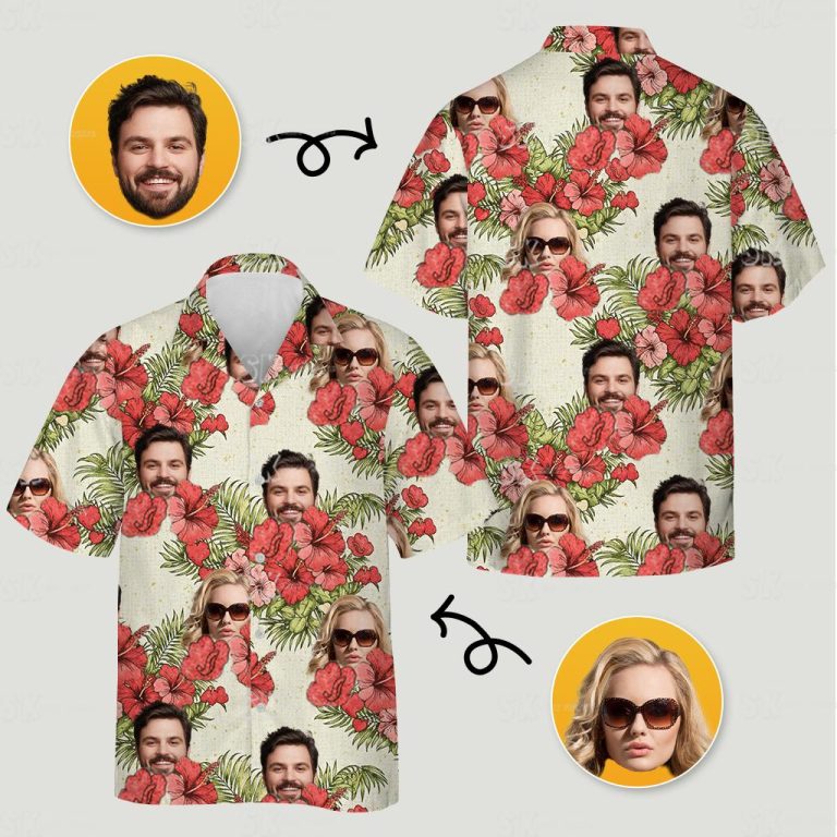 Matching Tropical Outfits for Couples – Custom Face Design | SK Shirt Prints