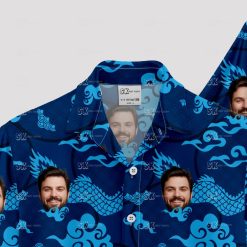 mens blue hawaiian shirt with dragons, clouds and custom face pattern