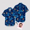 mens blue hawaiian shirt with dragons, clouds and custom face pattern