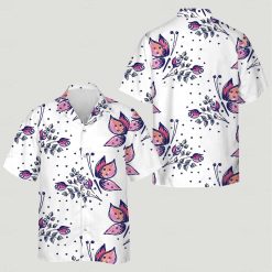 Dog Hawaiian shirt custom with pink and orange flowers and blue accents on white background