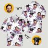 Dog Hawaiian shirt custom design with dog face, man’s face, pink and purple leaf print