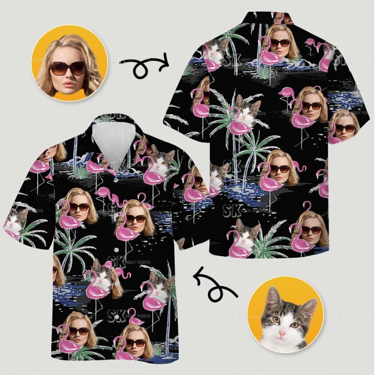 Flamingo Hawaiian shirt custom faces pink black design tropical party wear