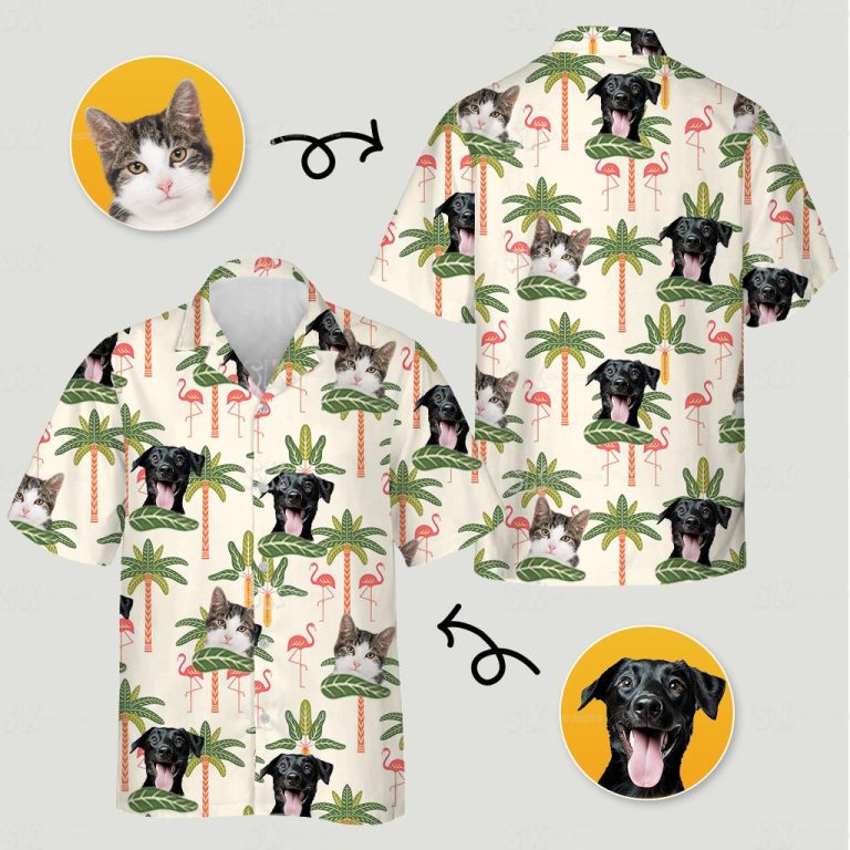 Flamingo Hawaiian Shirt with Custom Pet Face Print