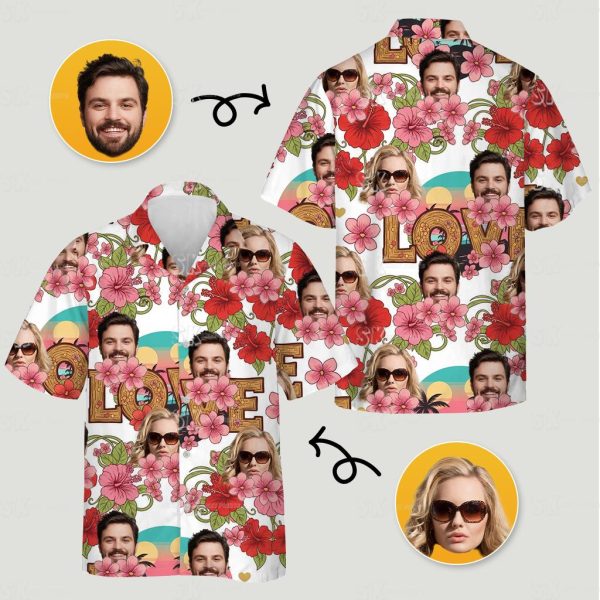 Matching couples Hawaiian shirts for unforgettable moments with your own unique faces and love-filled style