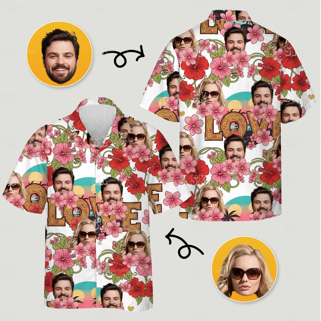 Matching couples Hawaiian shirts for unforgettable moments with your own unique faces and love-filled style