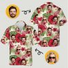 Matching hawaiian outfits for couples with pink flowers, faces, hearts