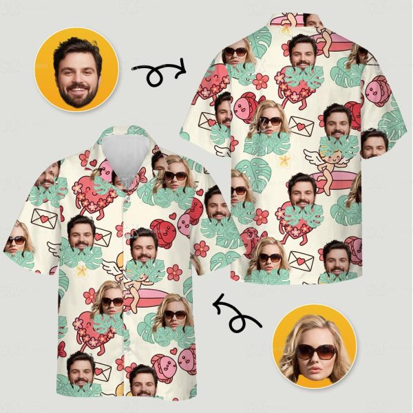 Matching Hawaiian shirts for couples bring playful romance with custom face designs you’ll love to wear together