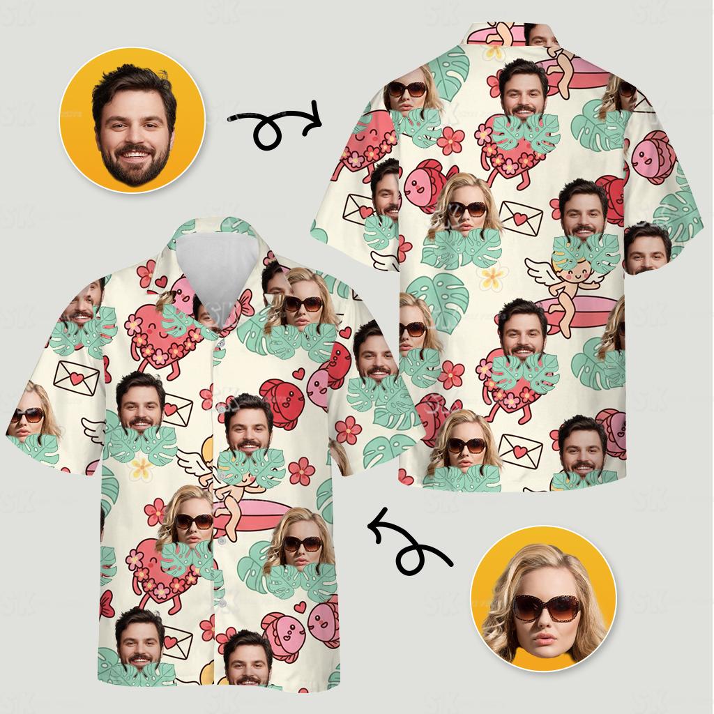 Matching Hawaiian shirts for couples bring playful romance with custom face designs you’ll love to wear together