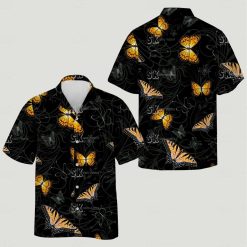 mens big and tall hawaiian shirts featuring orange and yellow butterflies with floral accents