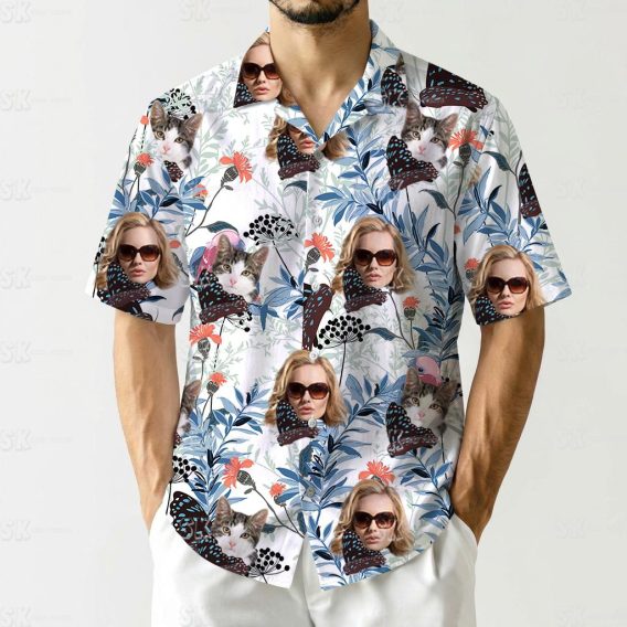 tropical shirts for women with faces, cats, butterflies, and bright floral motifs