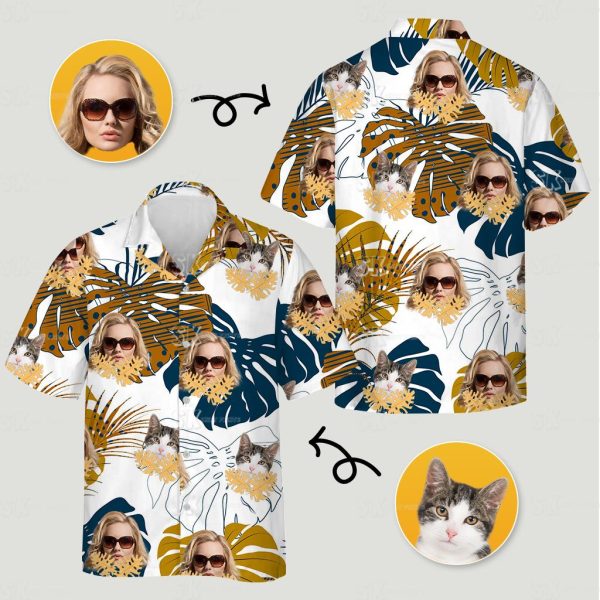 Womens aloha shirt with your custom face and pet photo is the ultimate tropical statement piece