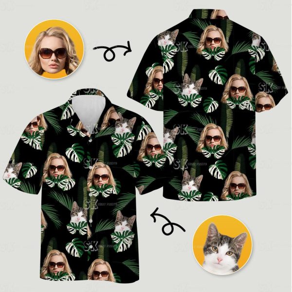 Womens Hawaiian shirts nearby with a bold tropical face and cat print make every day brighter