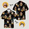 Womens plus size Hawaiian shirts with sunglasses faces, cat faces, pineapples, and tropical leaves