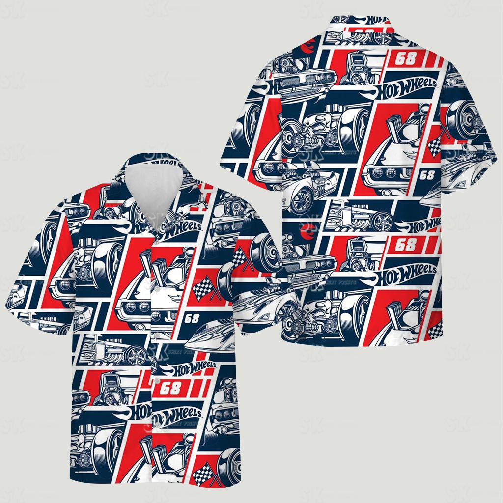 Classic car hawaiian shirt shows cadillac hawaiian shirt with Hot Wheels racing elements number