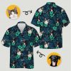Custom cat print hawaiian shirt with dog faces butterfly patterns and leaf designs