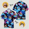 Custom hawaiian fruit shirt displaying portraits with sunglasses cat faces blue citrus slices butterflies