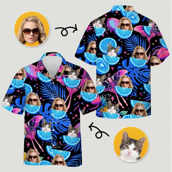 Hawaiian Fruit Shirt Custom Photo Print Cat Pineapple Design