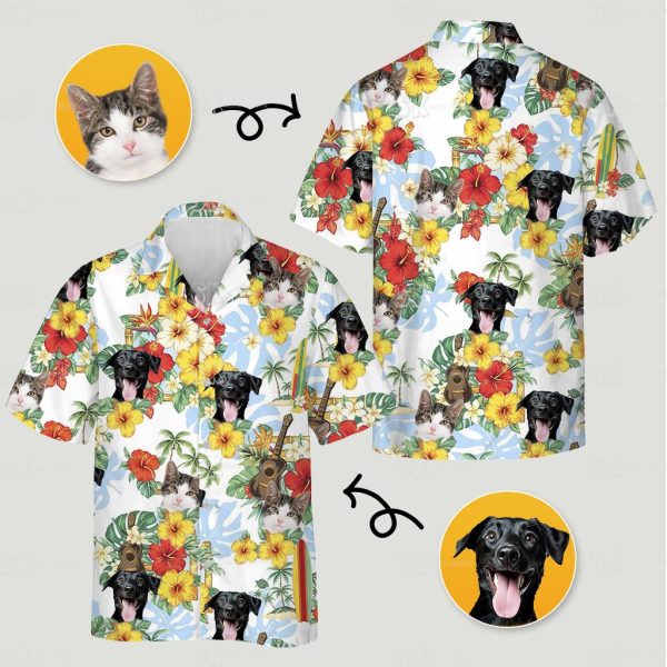 Mens Tropical Short Sleeve Shirts Cat Dog Hawaiian Custom