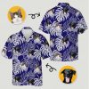 Custom short sleeve tropical shirts featuring cat and dog faces printed on white tropical leaves