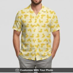 donald duck hawaiian shirt yellow rubber duck pattern man beach