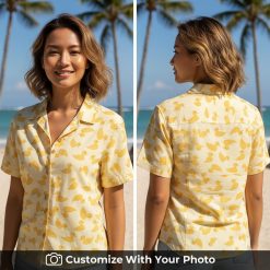 donald duck hawaiian shirt yellow rubber duck pattern woman beach