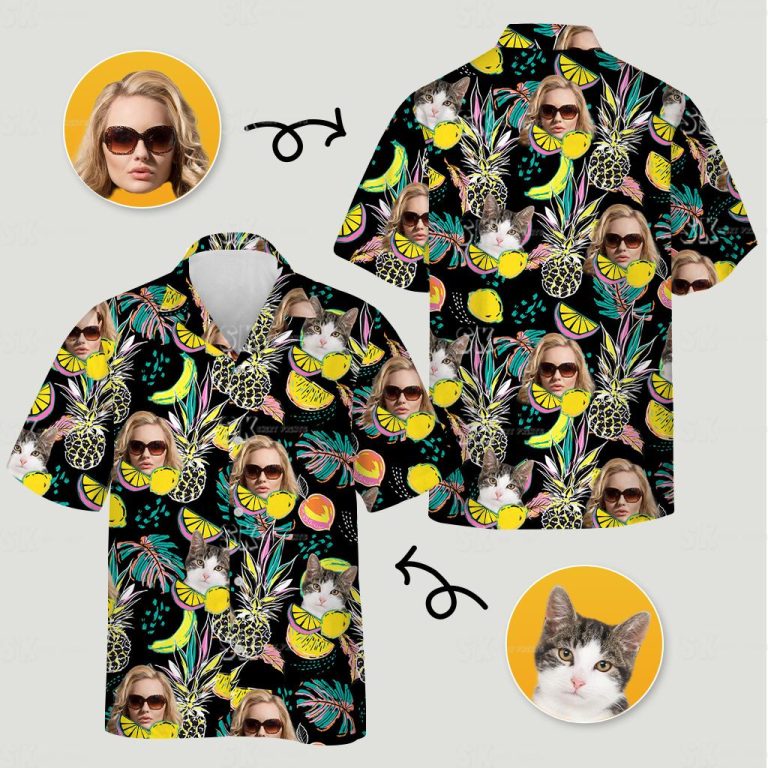 Hawaiian Print Shirt Womens Black Custom Face Photo Tropical