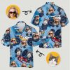 Monster trucks faces with sunglasses cats scattered across hawaiian shirt car pattern