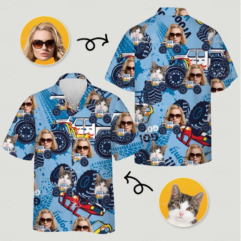 Jeep Hawaiian Shirt Monster Truck Cat Custom Photo Print