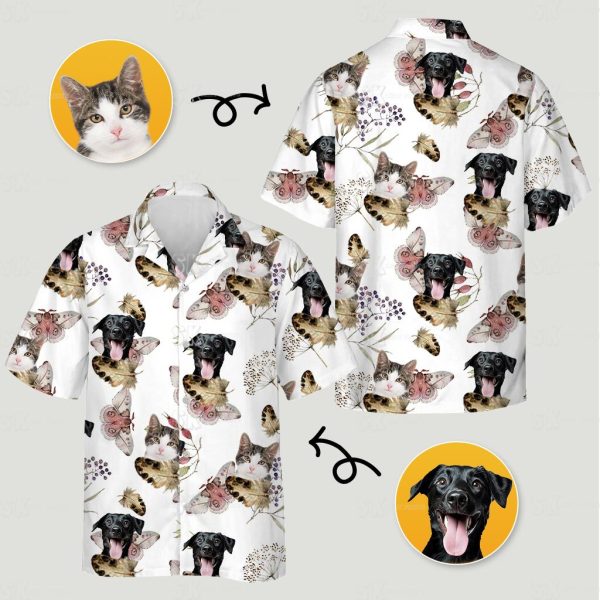 Hawaiian Shirt with Cat Face Dog Butterfly Tropical Print