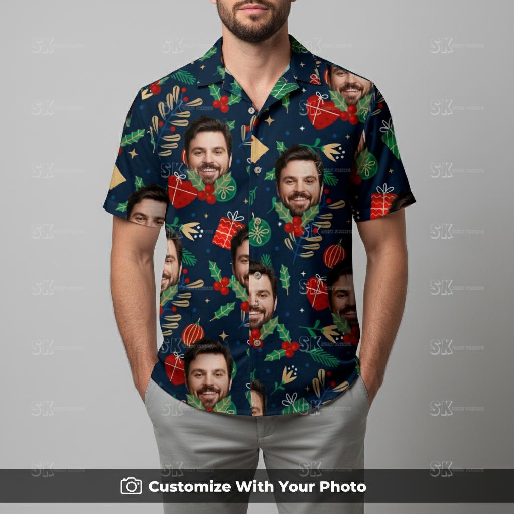 funny hawaiian shirts men - custom photo tropical print beach shirt