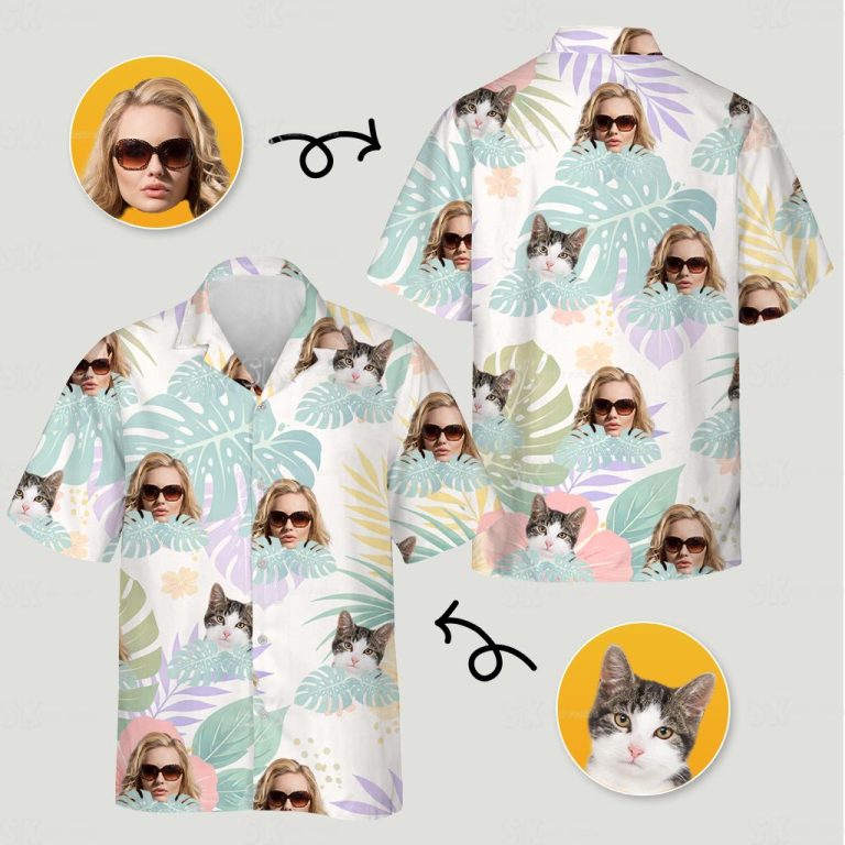 Tropical Floral Print Shirt Custom Photo Hawaiian Button Up