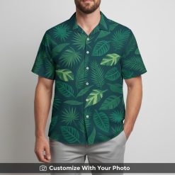 Man in green Hawaiian shirt with tropical leaf pattern, stylish local options