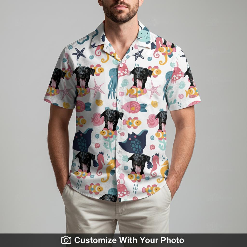 spongebob hawaiian shirt custom — bright cartoon design with man wearing beach shirt