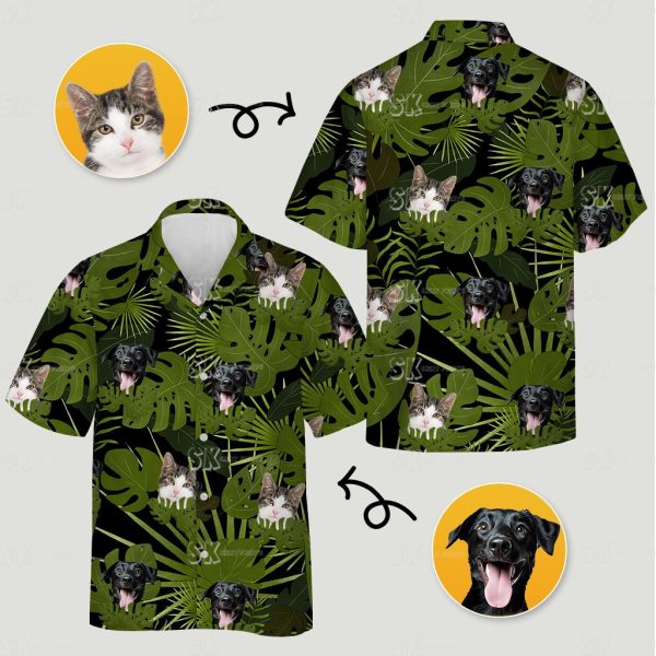 Personalized Cat Hawaiian Shirt Tropical Leaves Design