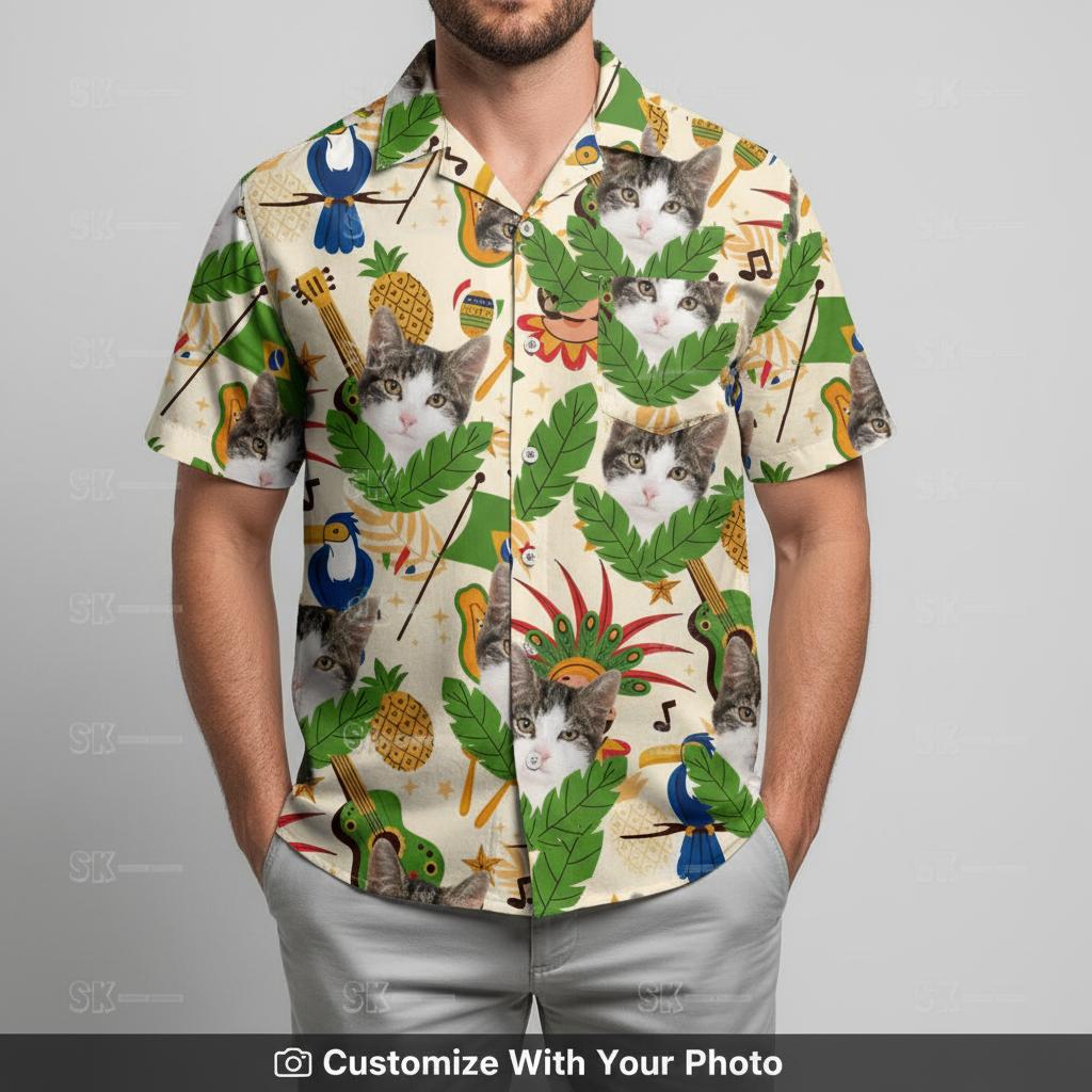 Custom Cat Face Hawaiian Shirt — Taco Cat Pattern Beach Vacation Wear - hawaiian shirt with face collection
