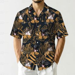 Tall man modeling mens tall hawaiian shirts dark orange floral pet design