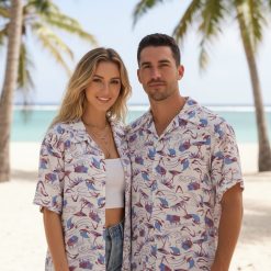 1940's Hawaiian shirt showcasing retro island paradise design with vintage tropical elements