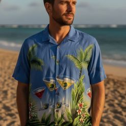 1950s hawaiian shirt collection displaying various vintage tropical print designs and colors