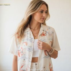 90s Hawaiian shirt specifications showing vintage throwback design details