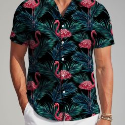 Man in tropical print Aloha shirt at party setting with relaxed confident stance