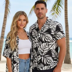 Man wearing bright tropical Aloha shirt in vacation-themed lifestyle photo