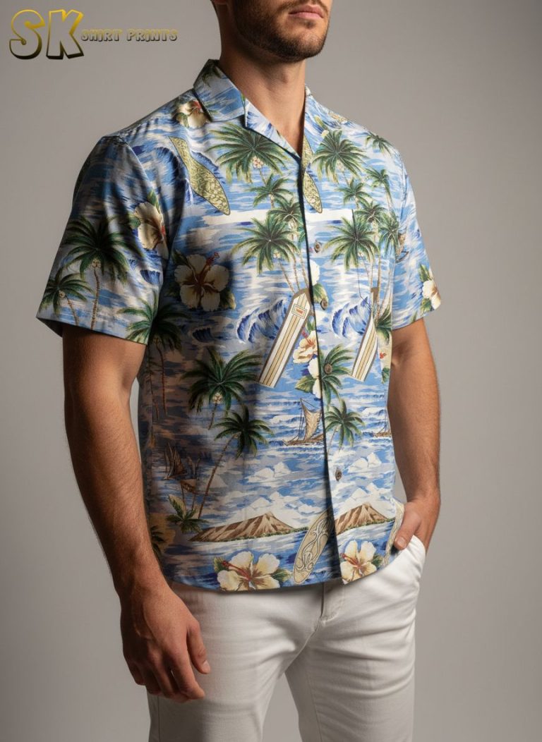 Vintage Royal Hawaiian Shirt Men’s Retro Aloha Print Cotton Tiki Style