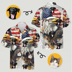 Collage bald eagle hawaiian shirt featuring eagle american flag dog cat design