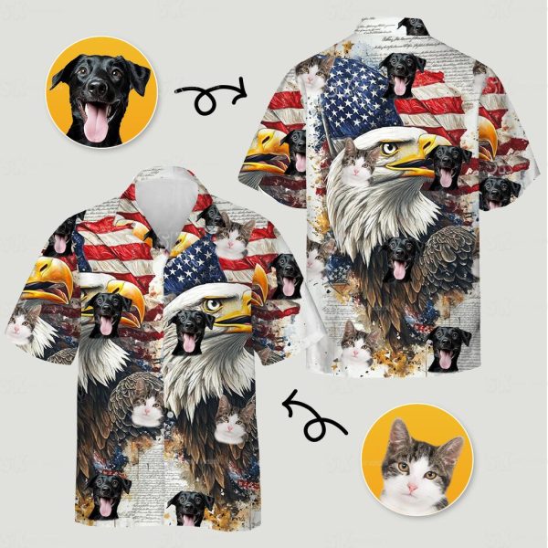 Bald Eagle Hawaiian Shirt Custom Photo Print American Flag