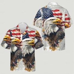 Realistic bald eagle hawaiian shirt displaying eagles with american flag background pattern
